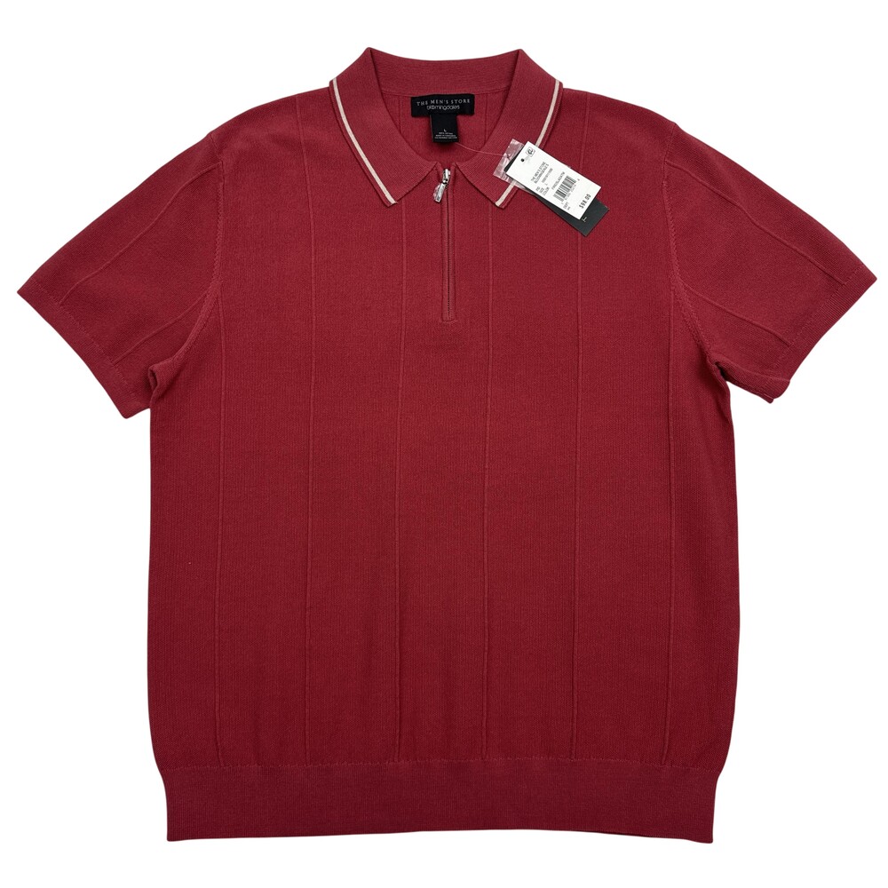The Mens Store Bloomingdales Polo Shirt Mens L Red Knit 1/4 Zip Cotton New